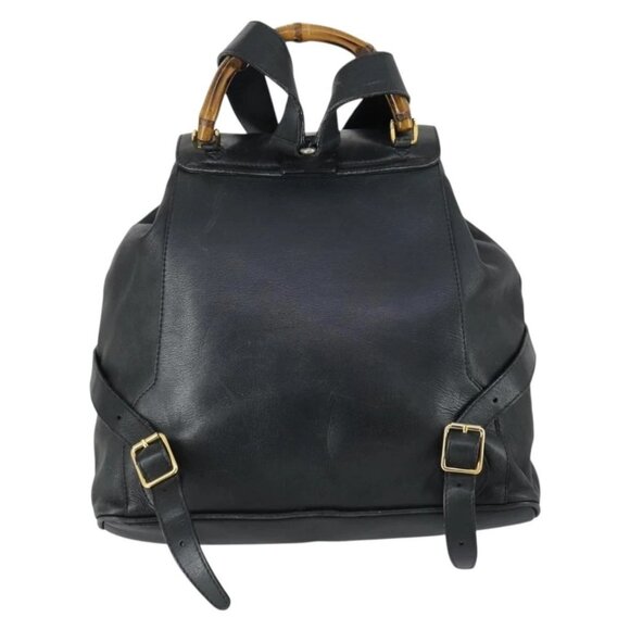 GUCCI Bamboo Backpack Leather Black Gold 003 2058 0016 Auth 151336 main image 7